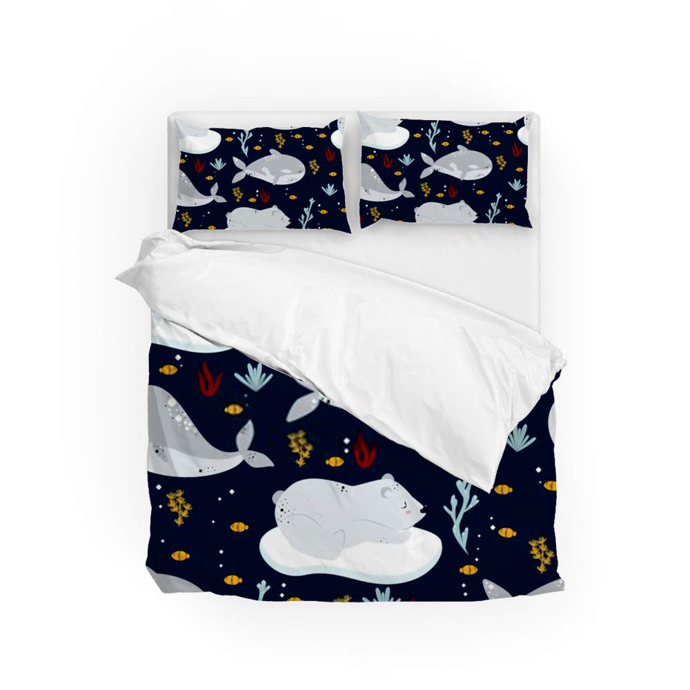 Housse de couette baleine parure de lit ours polaire enfant