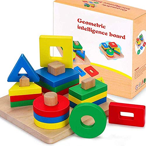 Fenrad Jouets en Bois Formes À Trier Empiler Jeu de Tri Couleurs, Puzzles Bois en Éducatif l'apprentissage Géométriques Formes Sécuritaire pour Enfants, Garçon, Fille et Bébés