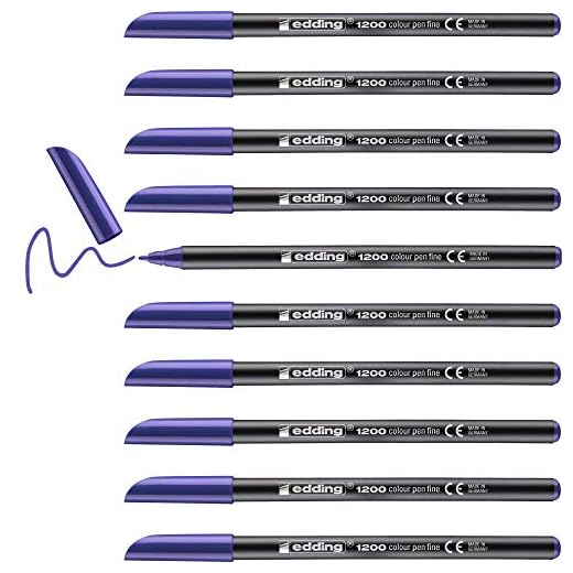 Edding 1200 rotulador de color de trazo fino - violeta (morado) - 10 rotuladores - punta redonda de 1 mm - marcador dibujar y escribir