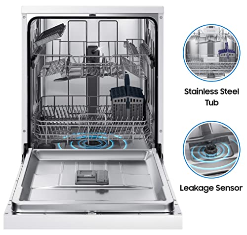 Image of Samsung 13 Place Setting Freestanding Dishwasher with Intensive Wash (DW60M5042FW /TL, White, Stainless Steel Tub, Hygiene Clean, Height Adjustable Rack)