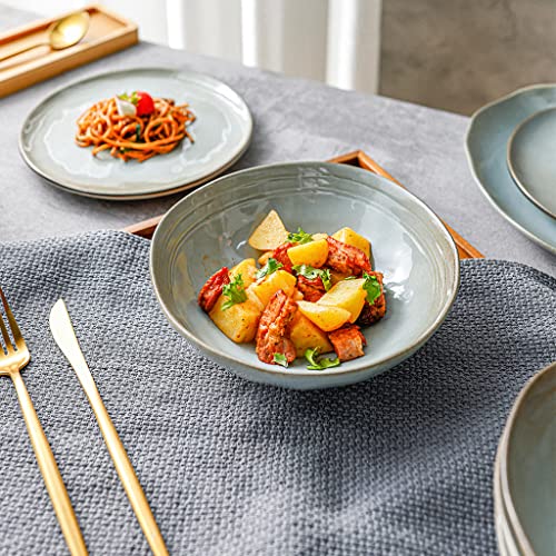 Foto von Kadum Keramik Geschirr-Set für 4 Personen, 12-teilig, Beige Grau, 4 Speiseteller Ø 26,5 cm, 4 Pastateller Ø 20,5 cm, 4 Frühstücksteller Ø 21 cm, Handgefertigt, Spülmaschinen- & Mikrowellengeeignet