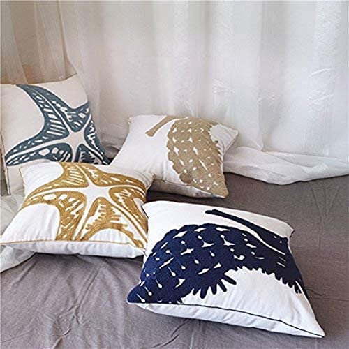 MOCOFO Juego de 4 Fundas de Cojines Decorativos Estilo Marino Bordado Funda de Almohada Cuadrada 45 x 45 cm Cover