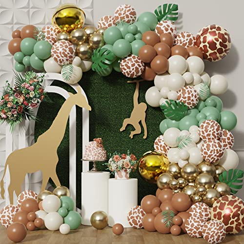 Balonar 130Pcs Diy Sage Green Jungle Birthday Balloons Garland Arch Kits With 18/10/5/Inch Metallic Chrome Balloons For Baby Shower Kids Boys Wild One Decor Giraffe Safari Party Supplies (Green) #TOP19