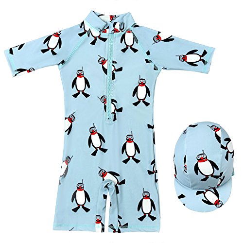 Aivtalk Toddler Baby Boys Swim Outfit Cute Penguin Pattern Soft Beach Swimsuit Blue 9-12M