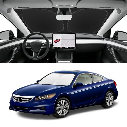 Image of Custom Fit Windshield Sun Shade for Honda Accord 2008-2012 | Blocks UV Rays and Sun Heat, Helps Reduce Interior Temperature, Protects Dashboard from Fading, Folds Easily for Storage