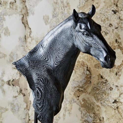 Escultura Decorativa Busto de Caballo con Base de Madera miniatura 2