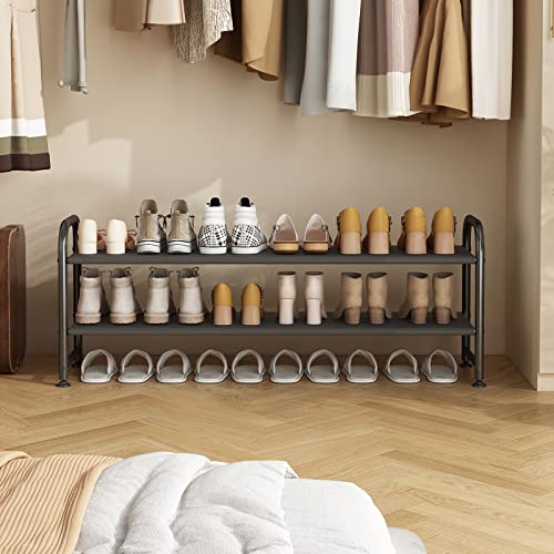 Image of INGIORDAR Shoe Rack 2 Tier Long Storage Organizer Wide Metal Shoe Shelf for Closet Entryway Black