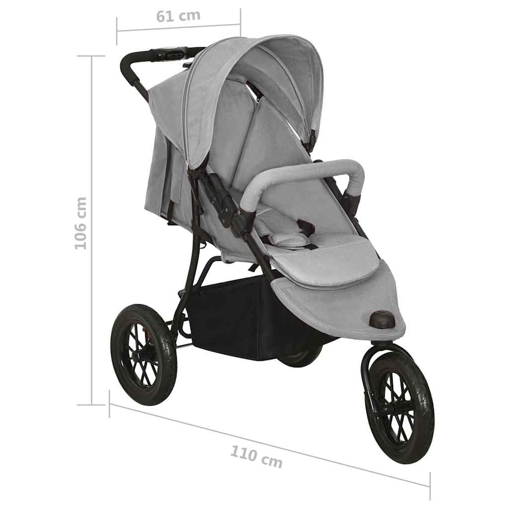 Poussette 3 Roues, Poussette Tout-terrain Campagne de Jogging Pliable pour bébé Gris clair Acier