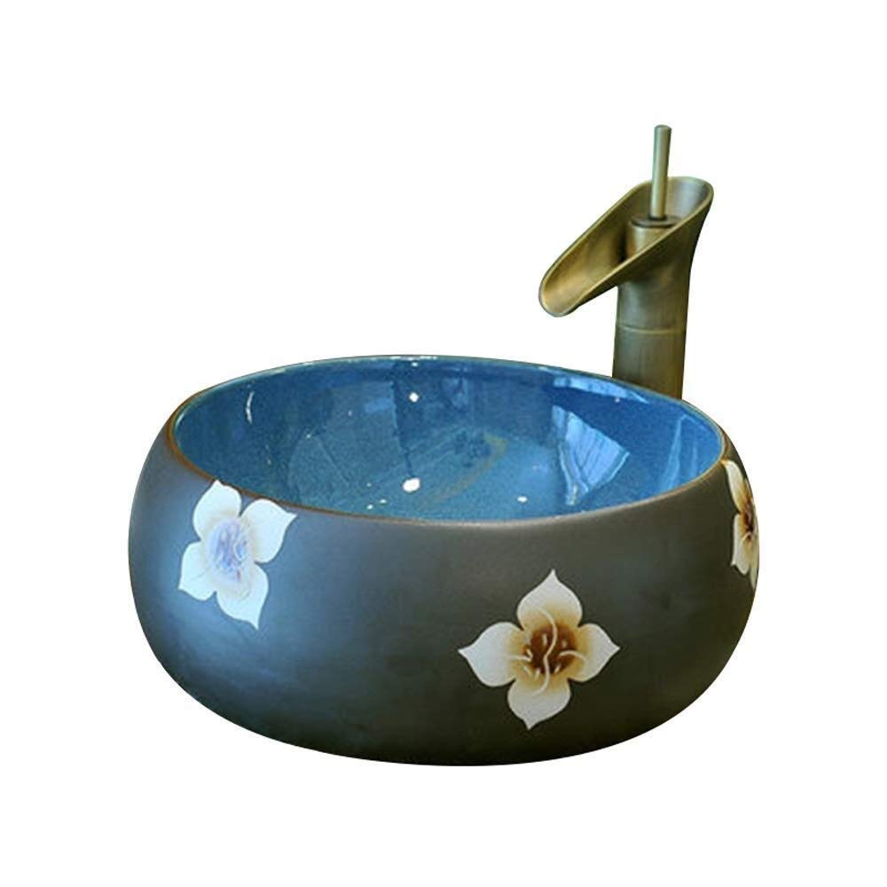 Ceramic Wash Basin，Bathrooms Round Gloss Countertop Basin Sink Ceramic， 38X15 Cm(Faucet Not Included) durable Shower Systems