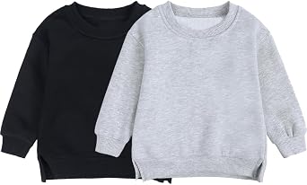 2-Pack Toddler Sweatshirt Baby Boy Girl Long Sleeve Crewneck Pullover Solid Color Casual Clothes