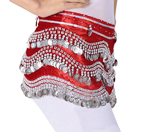 LaoZanA Donna Cintura di Monete danza del ventre con Monete Belly Dancing Outfit Costume Taglia unica Rosso Argento