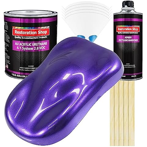Restoration Shop - Firemist Purple Acrylic Urethane Auto Paint - Complete Gallon Paint Kit - Professional Single Stage High Gloss Automotive, Car, Truck Coating, 4:1 Mix Ratio, 2.8 VOC Cover