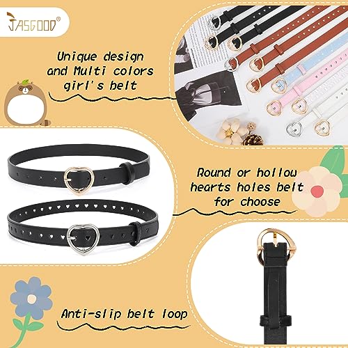 JASGOOD 3 Pack Kids Belts for Girls Heart Buckle Leather Girls Belt Hollow Waist Belt for Jeans Pants4