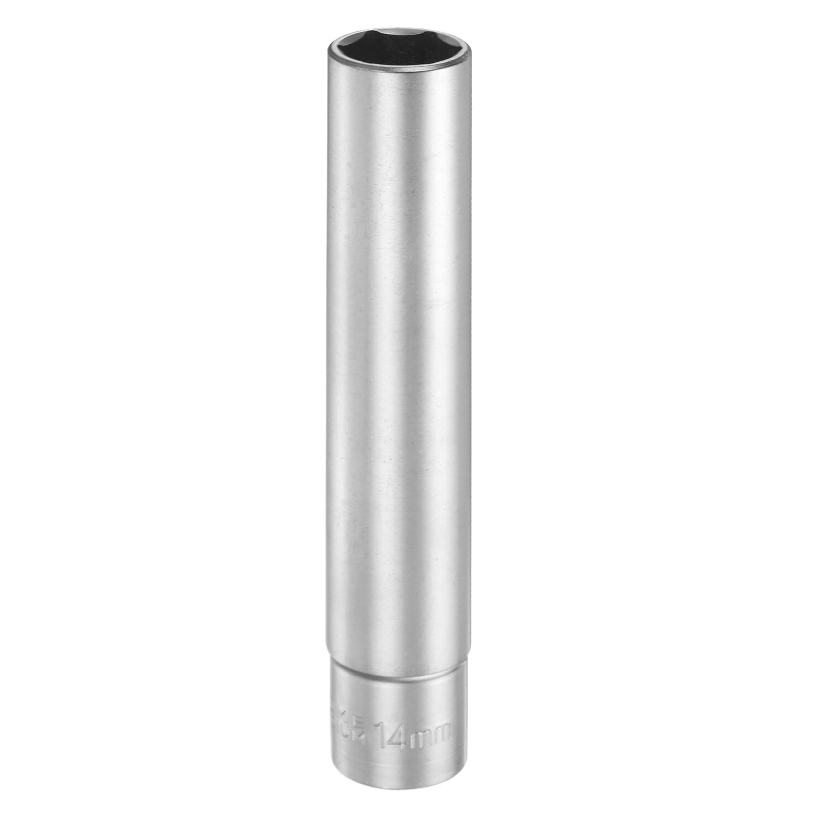 sourcing map 6 Points Deep Socket 3/8" Drive 14mm Deep Metric CR-V Steel Polished Nickel Plating Flip Sleeve 120mm / 4.7" Extra Long Socket Tool for Home Auto Nuts Bolts Repair