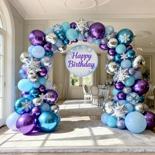 Image of Bezente Frozen Balloons Set 60pcs 12 inch | Blue Purple and Metallic Silver Helium Balloons for Girls Birthday Wedding Baby Bridal Shower