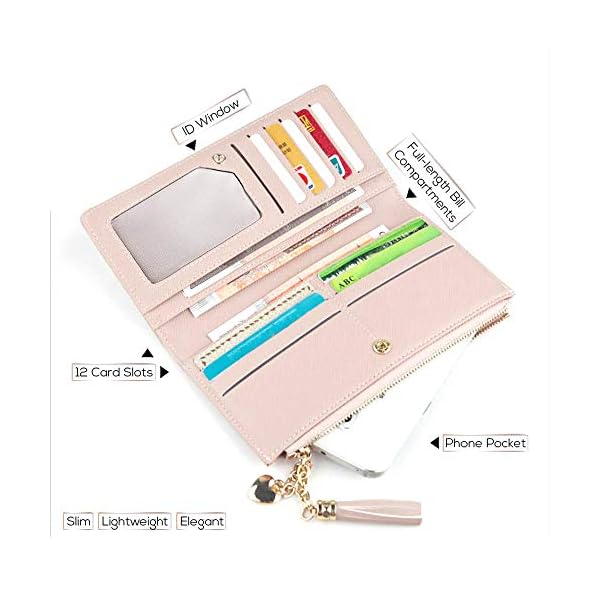 Wallets for Women Leather Cell Phone Case Holster Bag Long Slim Credit Card Holder Cute Minimalist Coin Purse Thin Large Capacity Zip Clutch Handbag Wallet for Girls Ladies (Black) - Image 3