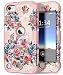 Hocase iPod Touch Case 6th/5th Generation, Heavy Duty Shockproof Hard Plastic+Silicone Rubber Hybrid Dual Layer Full-Body Protective Case for iPod Touch 5th/6th Gen - Peony Flowers/Rose Gold