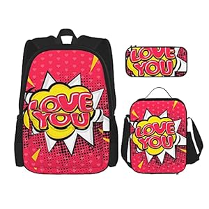 Terug naar school benodigdheden Love You Boom Art Roze Studenten 3 In 1 School Rugzak Set Lichtgewicht Rugzak/Lunch Tas…