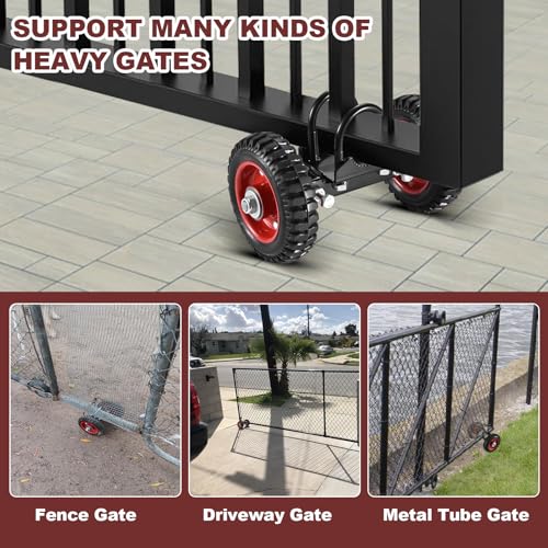 Soiiw Rolling Gate 6 Inch Rubber Wheel Carrier Heavy Duty for Driveway Chain Link Fence Metal Tube Gates and Rolling/Sliding Gates 550lb Capacity,1-Pack (6 Inch-2 wheel(Two U-Bolt 2inch)) - Thumbnail 5