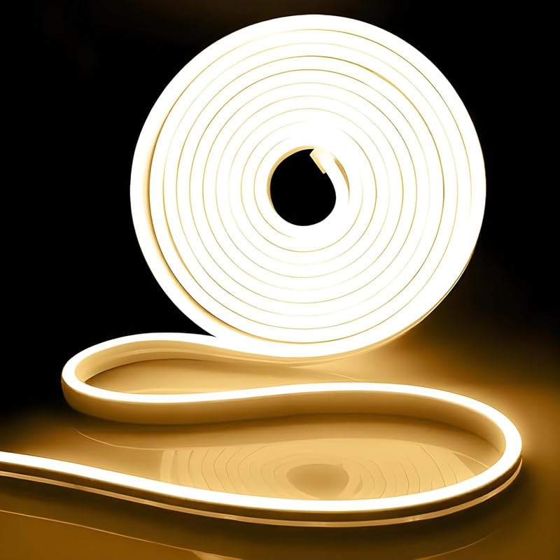 Image of Silicone 5-Meter Warm White Neon Light Strip with 600 LEDs and 12V Adapter Ideal for Wall Decorations, Parties, Celebrations, Bars, and Custom Neon Displays (Pack of 1)