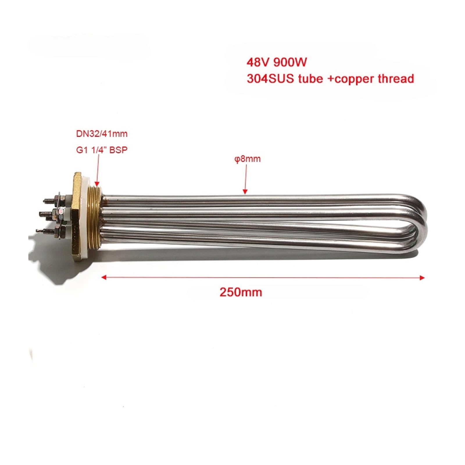 DC 24V 48V 36V Elemento Riscaldante DN32 Filo Tubolare Riscaldatore Di Acqua Ad Immersione 600w/900w/1200w/1500w Elemento Tubolare 1PC(48V 900W 2 loops)