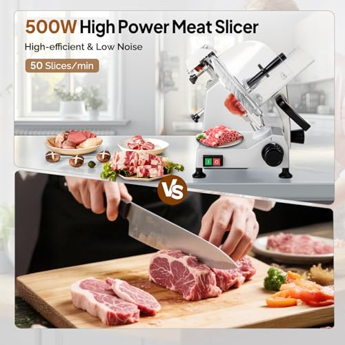 Image of ROVUN 500W Commercial Meat Slicer, 12 inch Electric Food Slicer ETL Certified,Deli Cheese Food Slicer with Premium Chromium-Plated Steel Blade, 0-15mm Adjustable Thickness for Home and Commercial