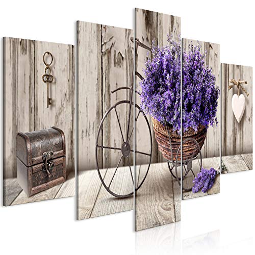 murando Cuadro Acústico Flores 100x50 cm espuma acústica absorbe el sonido aislamiento lienzo de 5 piezas Impresión Artística Decoración de Pared Madera Lavender b-C-0644-b-m