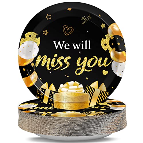 Image of Qyeahkj 48 Pcs We Will Miss You Party Plates Farewell Disposable Paper Plates for Going Away Party Decorations Good Luck Dessert Dinner Tableware Goodbye Party Supplies for Employee Leaving Retirement