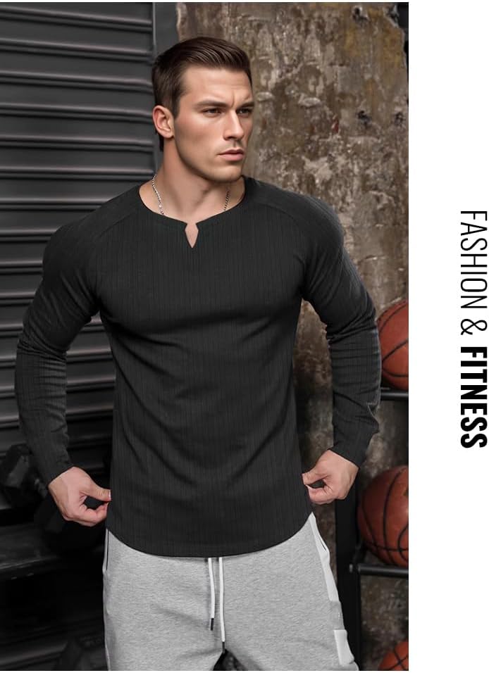 Muscle Cmdr Men's Slim Fit Muscle Shrit V Neck Casual T Shirts Short & Long Sleeve Muscle Henley T-Shirt Stylish Business Top - Image 3