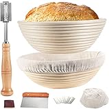 Proofing Basket 9 Inch + 10 Inch, TAOUNOA Bread Basket, with Dough Scraper, Bread Lame, Bread Baking Set for sourdough breads…