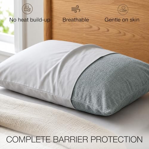 Image of HOMEMONDE Premium Soft Terry 100% Waterproof Pillow Protector Covers with Secure Zipper Closure | Dust Mite & Bed Bug Protection | Spill, Oil & Water Resistant | 20 x 30 Inch | ( Grey, Pack of 2 )