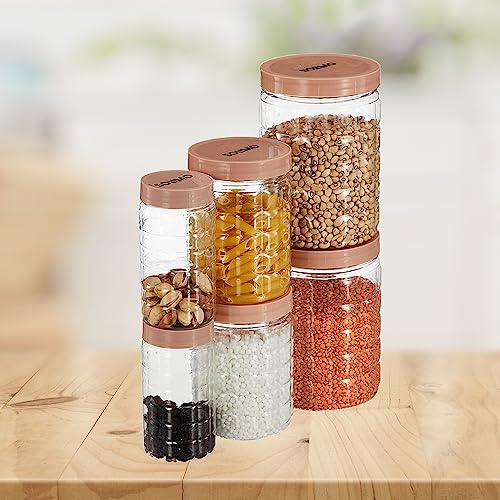 Image of Solimo Checkered Jar Container Set - 18 Pieces (250ml, 500ml, 1000ml) | Air Tight | Kitchen Organiser | BPA Free | Stackable, Plastic, Choco /Brown