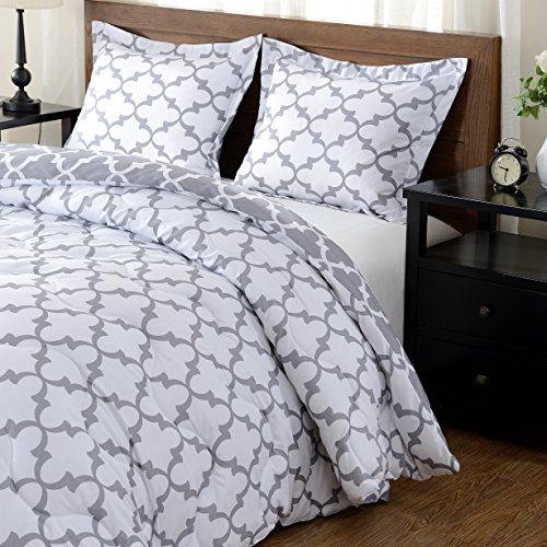 Downluxe Printed King Size Comforter Set - Grey King Comforter, Soft Bedding Comforter Sets For All Seasons, King Comforter Set - 3 Pieces - 1 Comforter (104"X92") And 2 Pillow Shams(20"X36") #TOP4