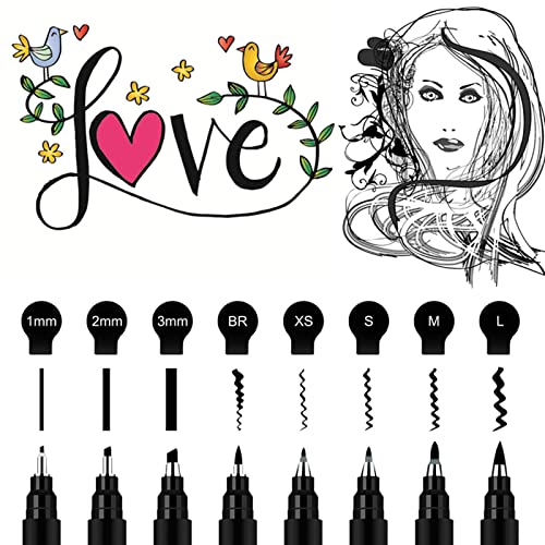 Gethpen Calligraphy Pens,Hand Lettering Pens, Calligraphy Brush Pen Set For Beginners Writing, Sketching, Scrapbooking, Journaling, Soft And Fine Tip, Black Ink Drawing Pen Set, 8 Size #TOP1