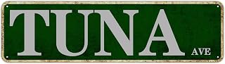 Metal Sign Tuna Ave Vintage Signs Retro Tin Signs Art Plaque Aluminum Sign for Bedroom Kitchen Garden Wall Pub Club Coffee Hanging Decor 4x16 Inch