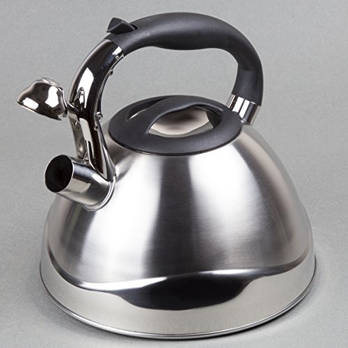Creative Home Crescendo Stainless Steel Whistling Tea Kettle With Aluminum Capsulated Bottom For Even Heat Distribution, 3.1 Quart, Brushed Finish #TOP4