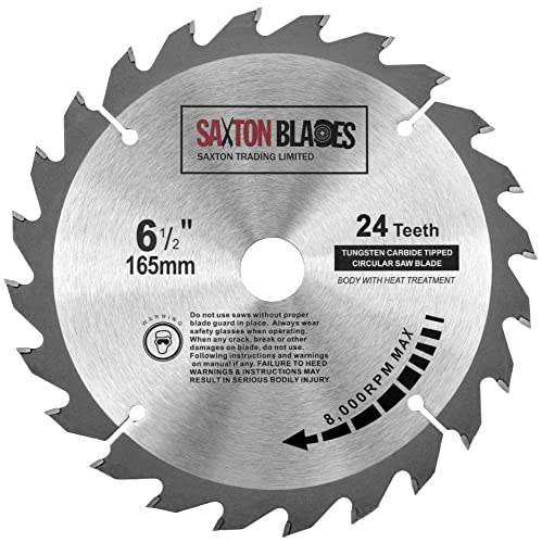 Saxton TCT Lame de scie circulaire à bois 165 mm x 20 mm (anneau 16 mm) x 24 dents Compatible avec Bosch Makita etc Cover
