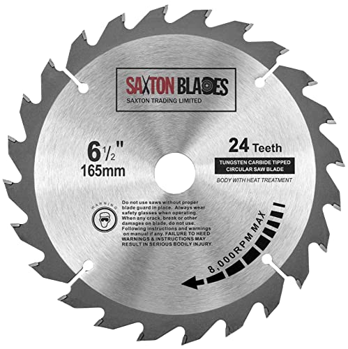 Saxton TCT Lame de scie circulaire à bois 165 mm x 20 mm (anneau 16 mm) x 24 dents Compatible avec Bosch Makita etc