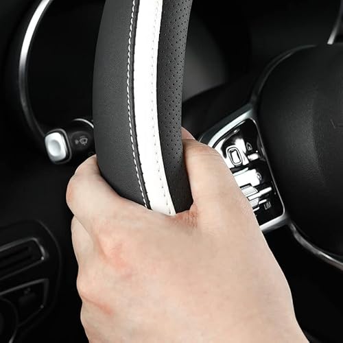 Car Leather White Universal 14.5-15 Inch Microfiber Leather Anti-Slip Breathable Auto Steering Wheel Covers For Men Women (Black & White) #TOP3