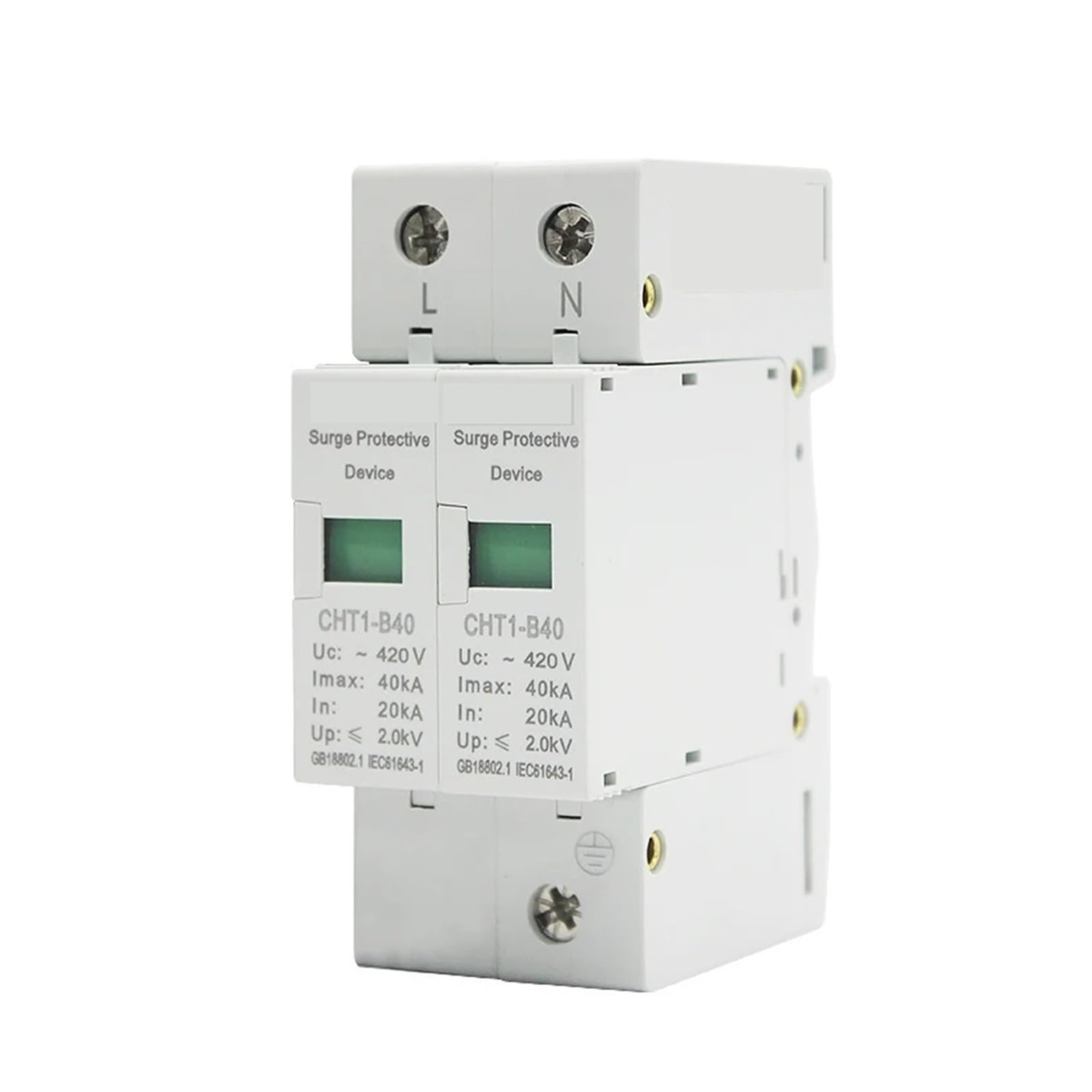 AC SPD 2P 20KA~40KA 420V Surge Protector Din Rail Mounting Protective Low-voltage Arrester Device For House