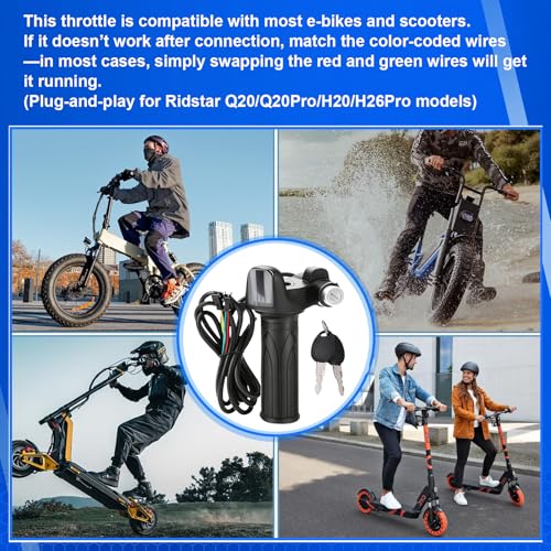 Image of Hizoncore Ebike Full Twist Throttle Fits Ridstar Q20, 48V Plug and Play Throttle 3 Pin Easy Installation, LCD Display with Key Lock, Throttle Grips for Ebike Motorcycle Scooter(Right)