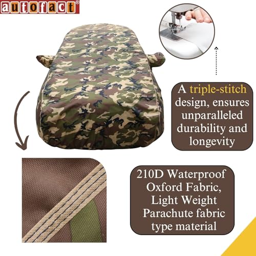 Image of Autofact 100% Waterproof Car Body Cover Compatible with Maruti Ritz (2009 to 2017), with Mirror Pockets, 4 x 4 American Matty, Long Lasting Strong Durable Material, Camouflage Army Look