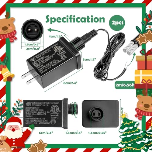 Image of 2Pack 5V 1.2A Class 2 Power Supply, AC to DC Low Voltage Transformer, IP44 Waterproof LED Strips Light Adapter Driver, for Christmas, ETL Listed