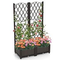 FANTASK Blumenkasten mit Rankgitter, Pflanzkasten für Kletterpflanzen, Hochbeet mit Spalier mit Selbstbewässerung (80 x 40 x 122 cm), Braun