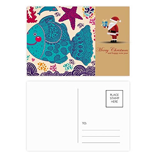 Cartes postales dessin animé de poisson et Père Noël à offrir en lot