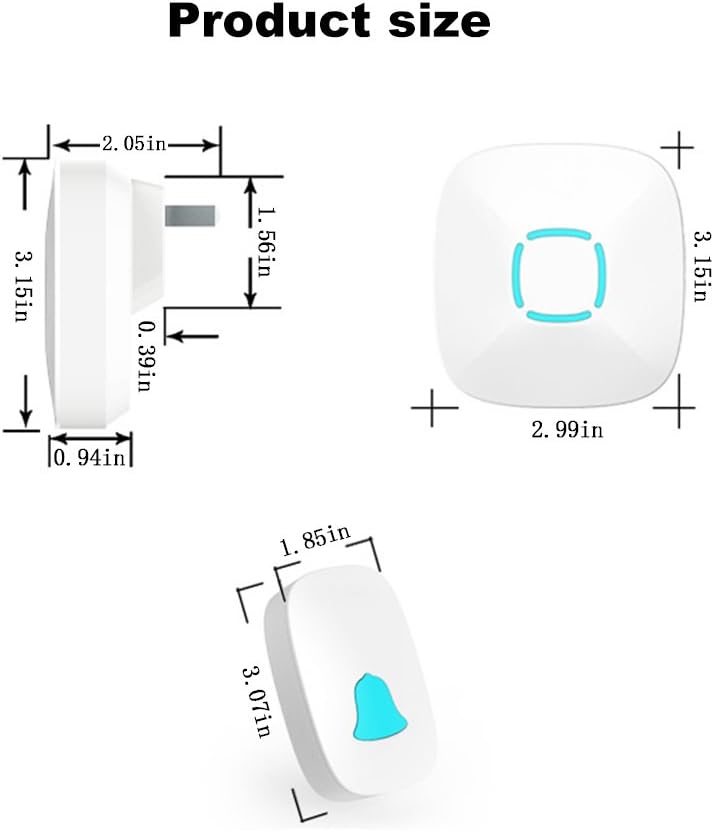 Finduat Wireless Doorbell Operating 900 feet Range with Over 36 Chimes & Adjustable Volume, No Radiation Cordless Music Door Set for Home Villa Apartment Elder-care (White,Waterproof)