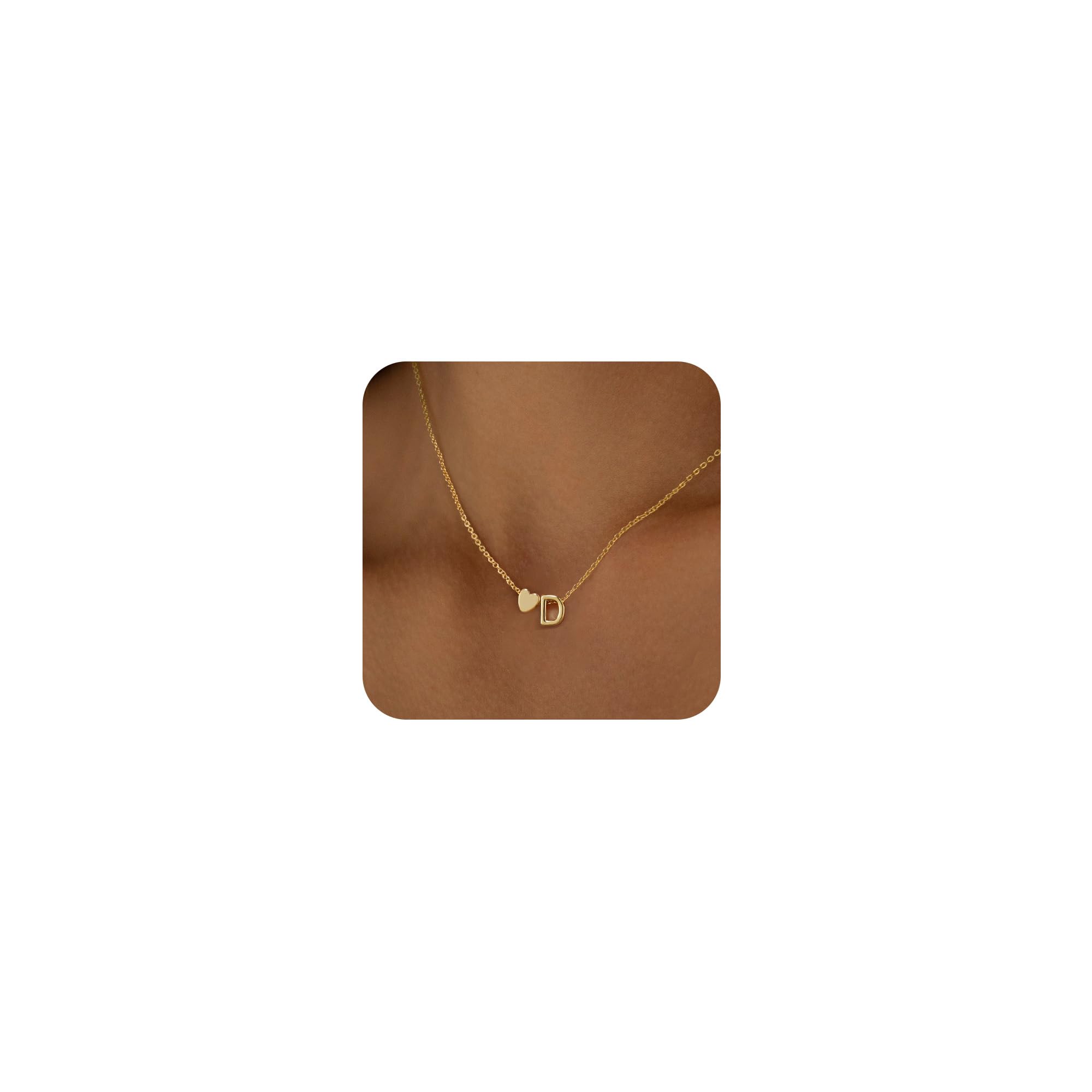 Gold Herz anfängliche Halsketten für Frauen zierlich 14K Real Gold Plated Heart Initiale AZ Anhänger Halskette Trendy winzig