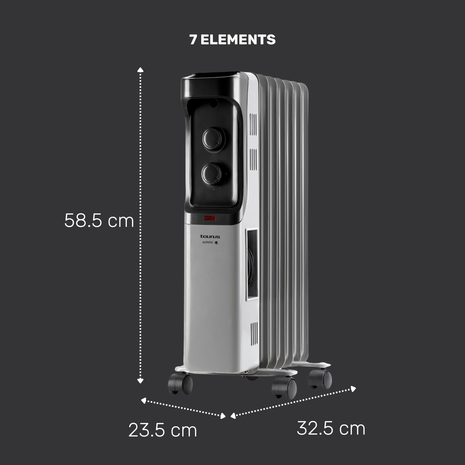 Taurus - Radiador de Aceite 1500W, 7 Elementos, Termostato, Temporizador