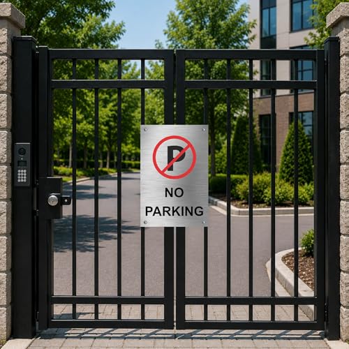 Image of No Parking Sign Board Sign for Office,Mall, Restaurant, Hospital, Apartment, and Business Use Durable & Weather-Resistant (Stainless Steel)
