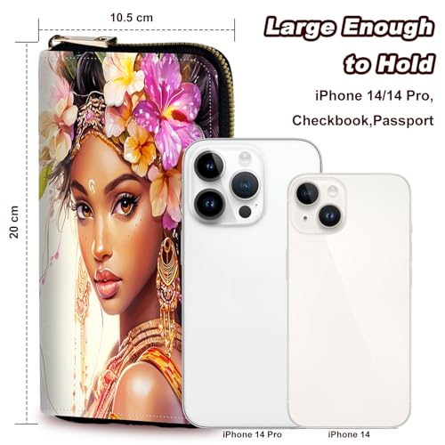 Wristlet Wallet for Women Teen Girls Womens Wallet RFID Blocking Credit Card Holder with Removable Wristlet,Leather Phone Wallet Clutch Large Capacity Ladies Travel Purs,Beautiful Girl and Flower3